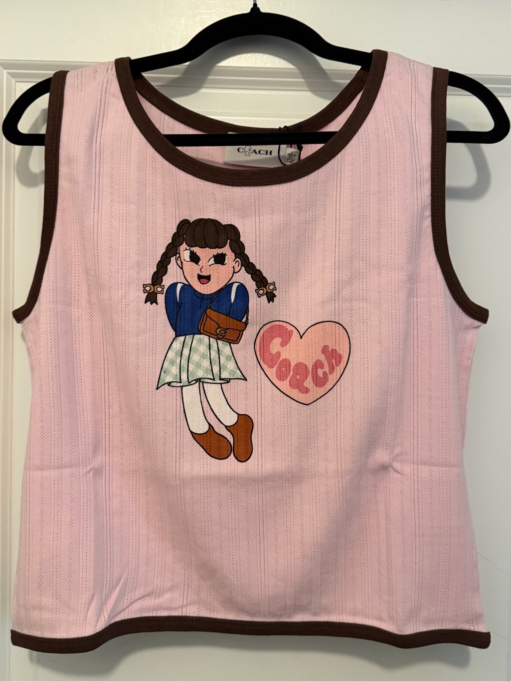 Coach Pink Graphic Tank With Brown Trim And Blue Accent